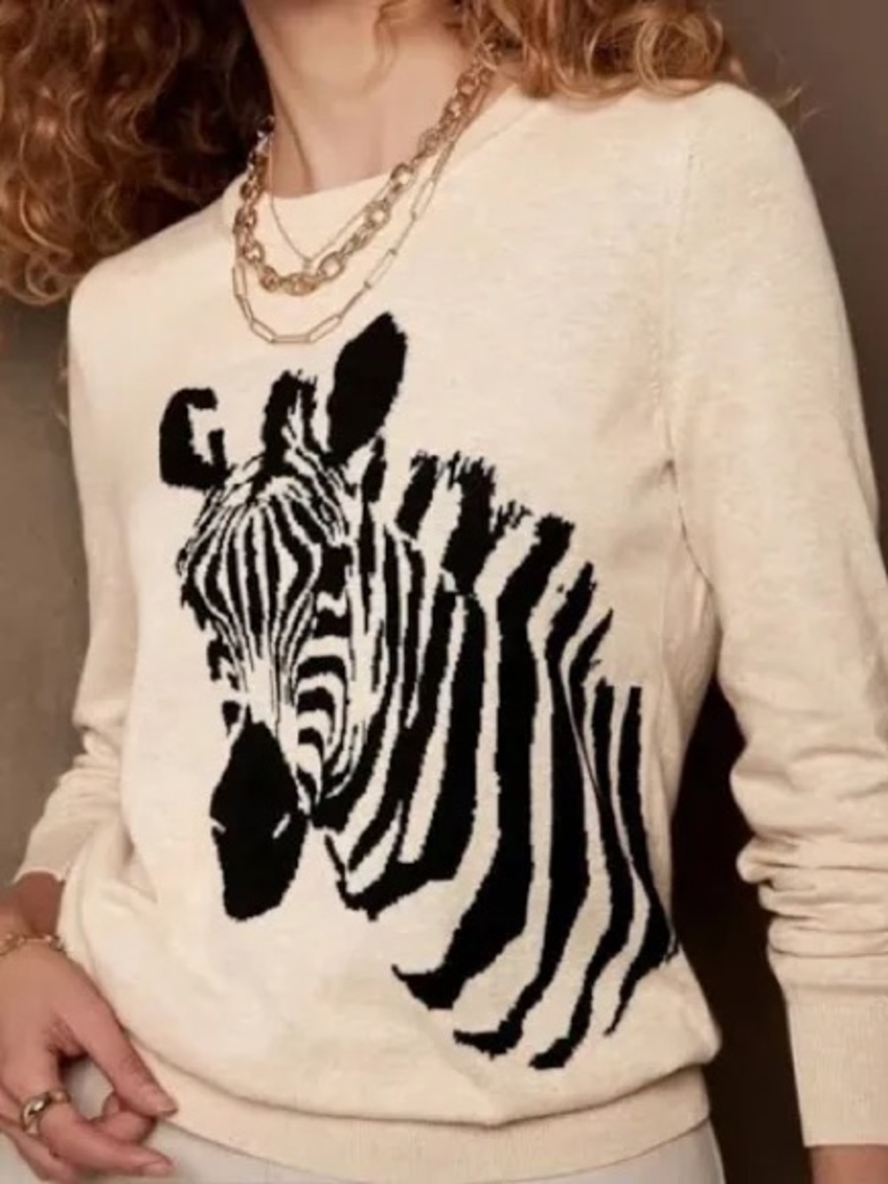 NWT Banana Republic Beige & Black Zebra-Graphic Crewneck Sweater